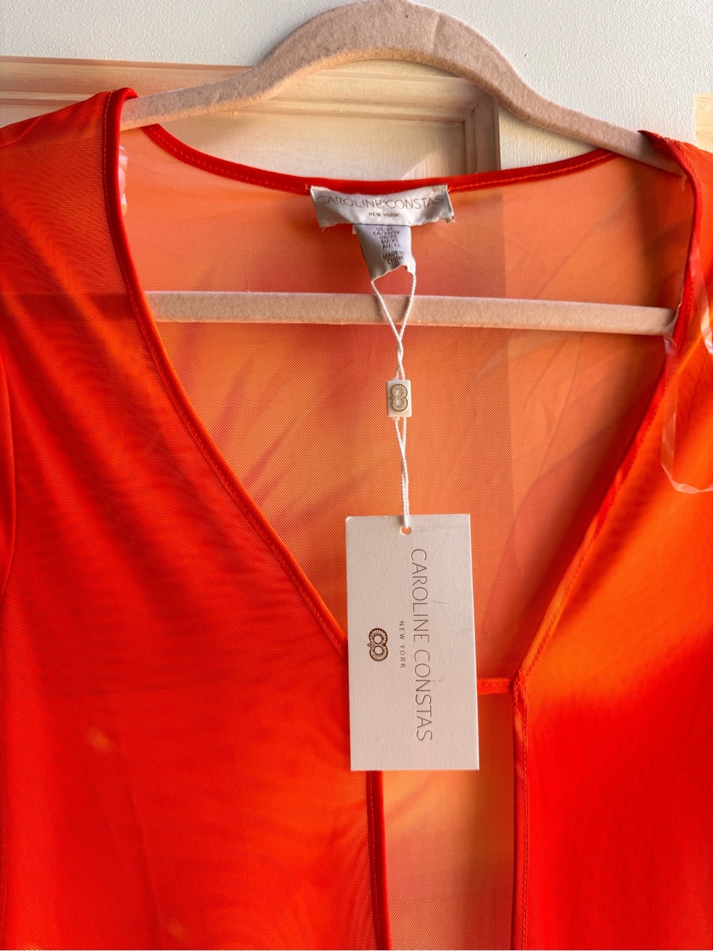 NWT Caroline Constas Women's Orange Floral Long-Sleeve Swim Cover-Up Dress - Picture 3 of 6